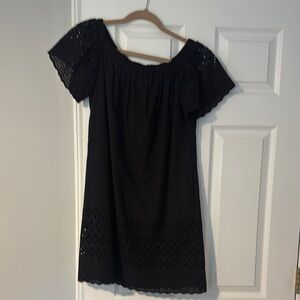 Black Off-Shoulder Dress with Eyelet Details